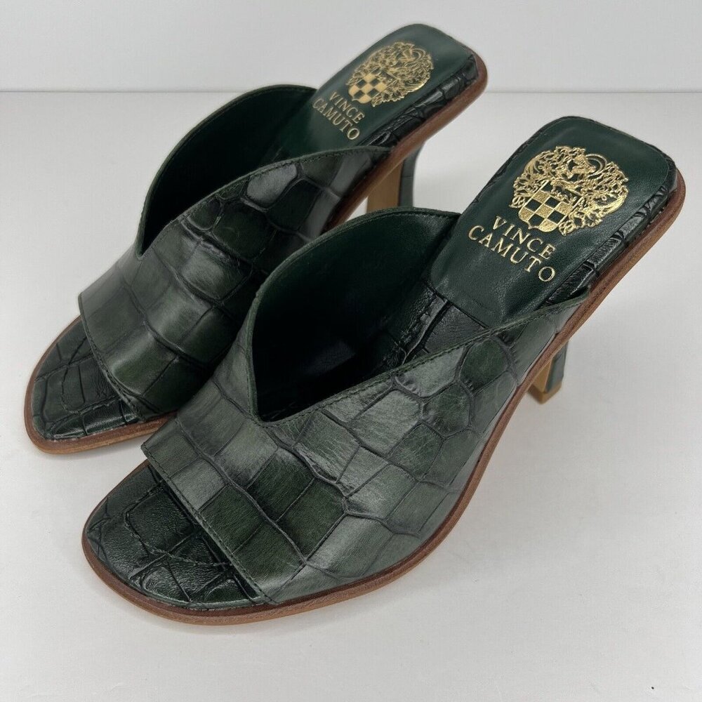 Vince Camuto Mershid Emerald Green Crocodile Print Heels Womens Size 5.5